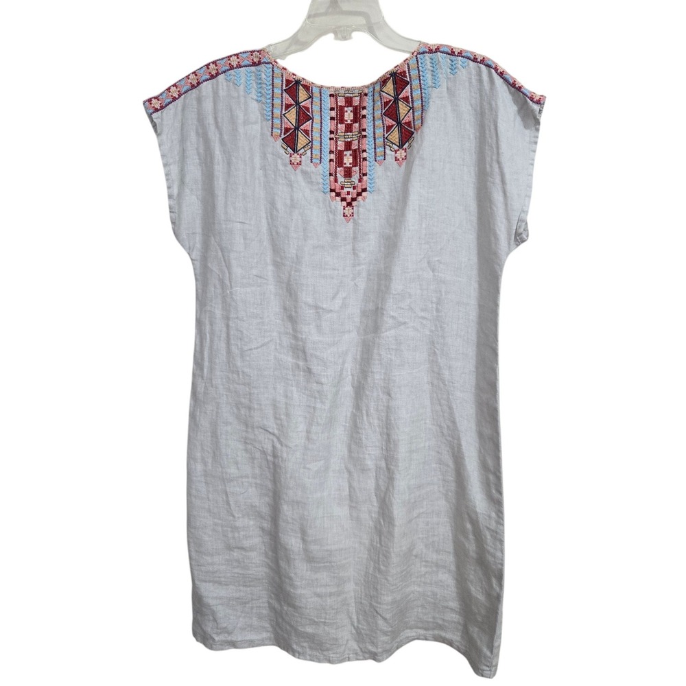 Johnny Was Linen Embroidered Shift Dress M J35419-3 Boho Festival Aztec Tribal - Picture 2 of 10